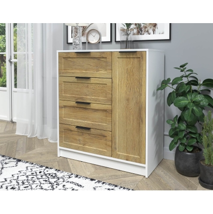 Тумба Тренд КТ-Т90 (Белый платинум ЛДСП/ Дуб вотан ЛМДФ) Ш900 В1020 Г451